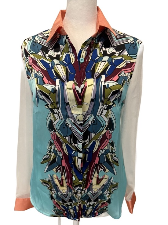 zytonhin Tops - Lightweight Multicolor Geometric Print Button-Up Blouse by Zytonhin. 6